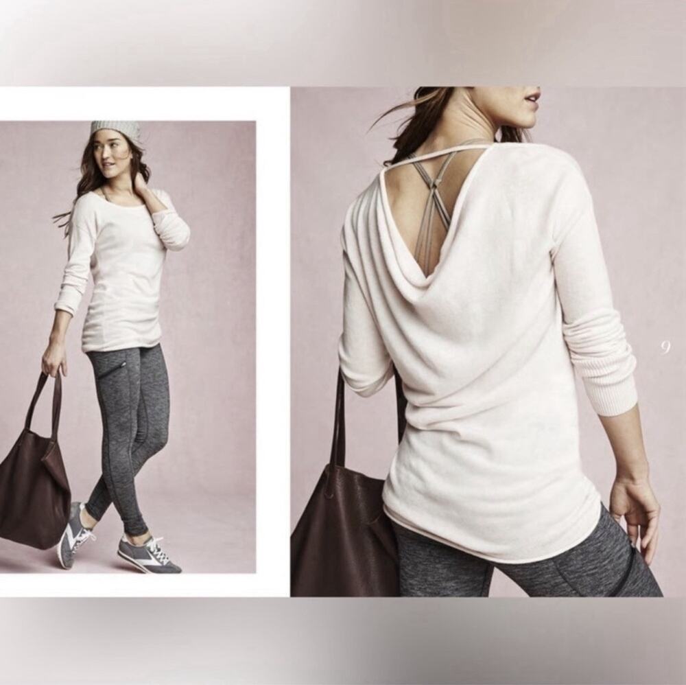 Athleta 100% Cashmere Knit Eggplant color Cowl back Pullover Sweater L